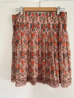 Max Studio Pink Mini Skirt with Coral Floral Print and Green Leaves
